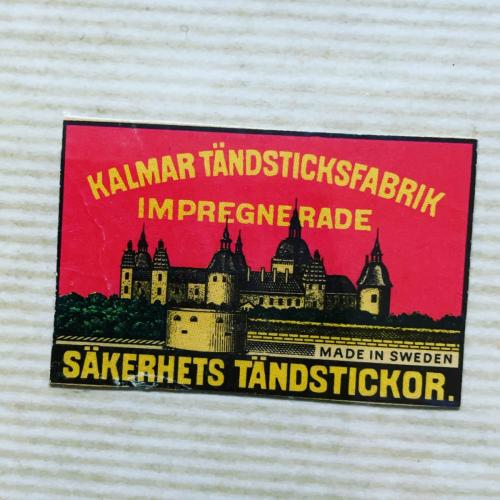 Tändsticksetikett kopia på omslag från original Kalmar Tändsticksfabrik. .